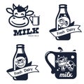 Vector set of labels and icons for milk and dairy produce. Royalty Free Stock Photo