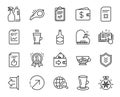 Vector set of Latte, Approved document and Wallet line icons set. Vector