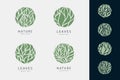 Vector set of leaf circle logos, green, nature abstract icons. Ogranic round shape emblems.