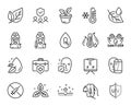 Vector set of Leaf dew, Uv protection and Face biometrics line icons set. Vector