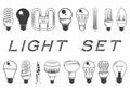 Vector set of light bulbs isolated on white background. Illustration in vintage style. Icons and design elements Royalty Free Stock Photo