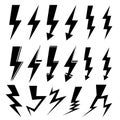 vector set of lightning illustrations in black with various shapes