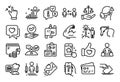 Vector set of Like hand, Journey path and Approved checkbox line icons set. Vector