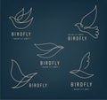 Vector set of line bird logos, pigeon silhouettes, flying abstract logos, icons isolated. Monoline minimalist style