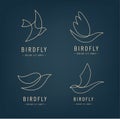 Vector set of line bird logos, pigeon silhouettes, flying abstract logos, icons isolated. Monoline minimalist style