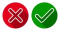 Vector set of line cross & check mark icons, flat round buttons. Royalty Free Stock Photo