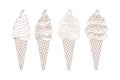 Vector set of line drawing ice creams, hand drawn illustration