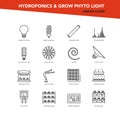 Vector set of line icons - Hydroponics and grow led phyto light