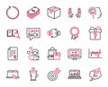 Vector Set of line icons related to Attachment, Love and Writer. Vector