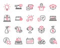 Vector Set of line icons related to Cleaning spray, User and Musical note. Vector