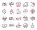 Vector Set of line icons related to Dishwasher timer, Correct checkbox and Return package. Vector