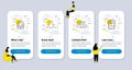 Vector Set of line icons related to Download, Group and Approved documentation. Vector
