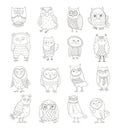 Vector Set of Line owls. Stylized hand drawing Royalty Free Stock Photo