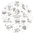 Vector. Set of linear vector australian animals