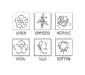 Vector set of linear icons and badges for natural fabric. Organic and eco-friendly manufacturing. Collection symbol of Royalty Free Stock Photo