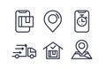 Vector Set of Linear Icons Related to Express Delivery Process, Delivery Home, Contactless and Order Curbside Pickup.