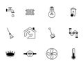 Vector set of linear isolated black and white icons. The concept of utilities, maintenance and home renovation. Design template