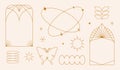 Vector set of linear minimalistic aesthetic frames, borders, geometric shapes with stars in boho and funky 2yk style