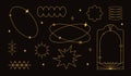 Vector set of linear minimalistic aesthetic frames, borders, geometric shapes with stars in boho and funky 2yk style