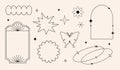 Vector set of linear minimalistic aesthetic frames, borders, geometric shapes with stars in boho and funky 2yk style