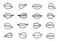 Vector set of lips illustration. Linear sketch women lips