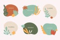 Vector set of liquid organic forms and badges set with plants, leaves. Flowing shapes banners. Template for logo Royalty Free Stock Photo