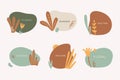 Vector set of liquid organic forms and badges set with plants, leaves. Flowing shapes banners. Template for logo Royalty Free Stock Photo