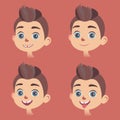 Vector set of little boys faces with various facial expressions