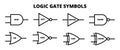 Vector set of logic gate symbols, symbols for logic gates. Line or outline black and white icons. Digital logic gates.