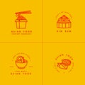 Vector set of logo design templates and emblems or badges. Asian food - noodles, dim sum, soup, sushi. Linear logos Royalty Free Stock Photo