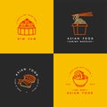 Vector set of logo design templates and emblems or badges. Asian food - noodles, dim sum, soup, sushi. Linear logos Royalty Free Stock Photo