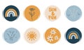 Cute Vector set of logo design templates, icons and badges for social media highlight in bohemina style with flowers, branches, su Royalty Free Stock Photo