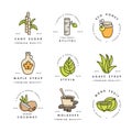 Vector set of logos, badges and icons for natural and organic products. Collection symbol of healthy products and sugar