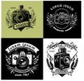 Vector set of logos with cameras. Logo made in vintage style