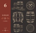 Vector set and logos cooperage workshops Royalty Free Stock Photo