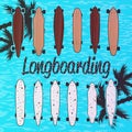 Vector set of longboard skateboards. Design elements and icons.