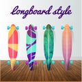 Vector set of longboard skateboards. Design elements and icons.
