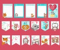 Vector set of love cards with cute animals Royalty Free Stock Photo