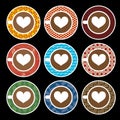 Vector set of love coffee cups with colorful pattern plates