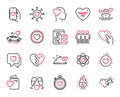 Vector Set of Love icons related to Wedding glasses, Valentine target and Honeymoon cruise. Vector Royalty Free Stock Photo