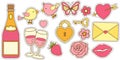 Vector set of love story in the colors of pink and yellow. A sticker for designing invitations for the wedding day, greetings to t