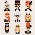 Vector set with lovely smiling steampunk girls portraits.