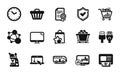 Vector set of Loyalty points, Computer cables and Bus tour icons simple set. Vector