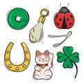 Vector set of Lucky Charms, Symbols and Talismans.