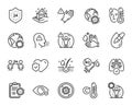 Vector set of Lungs, Coronavirus protection and Myopia line icons set. Vector