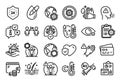 Vector set of Lungs, Coronavirus protection and Myopia line icons set. Vector