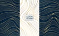 Vector set of luxury labels, wave ribbons tags in line japanese style. Elegant fancy banners, package for wine, soap