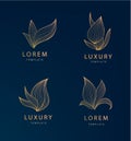 Vector set of luxury Lotus, Leaf shapes, linear golden logos, symbols, icons, graphics. Use for cosmetics, spa, yoga