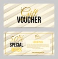 Vector set of luxury modern gift voucher card template with rectangle in gold and white color Royalty Free Stock Photo