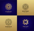 Vector set of luxury monogram, vintage logos. Abstract circle ornament icons for cosmetics, hotel, spa Royalty Free Stock Photo